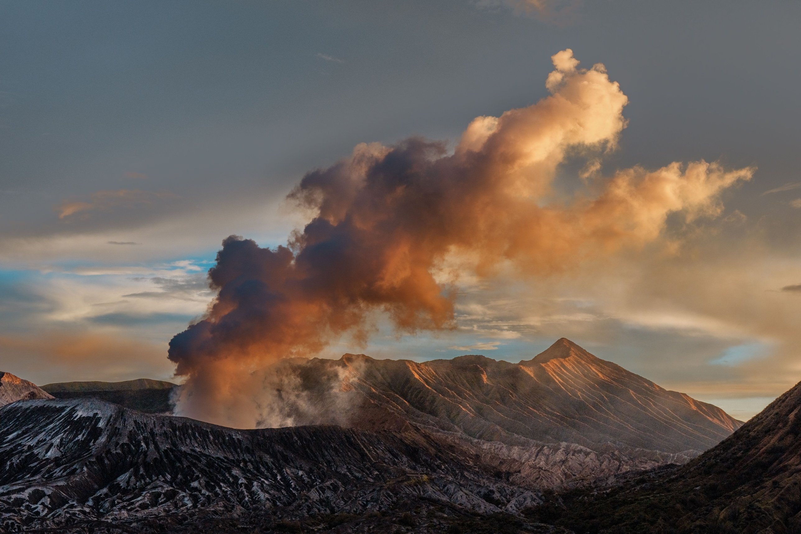 Mount Bromo's crater steaming above the Sea of Sand